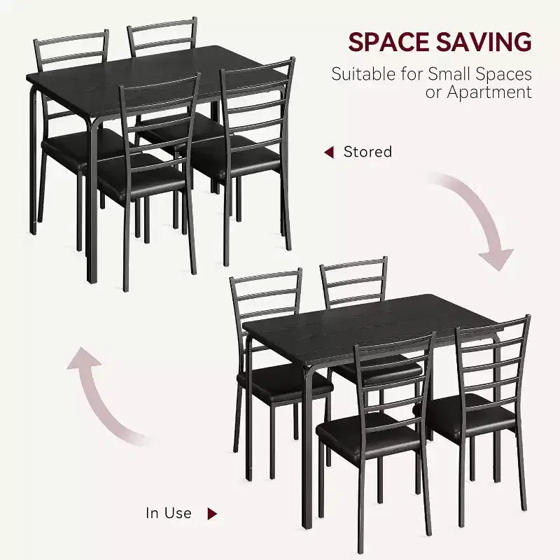 Ensemble de salle à manger carré 5 pièces avec 4 chaises - Cadre en métal peu encombrant et plateau de table en MDF - Parfait pour les petits espaces - Facile à assembler
