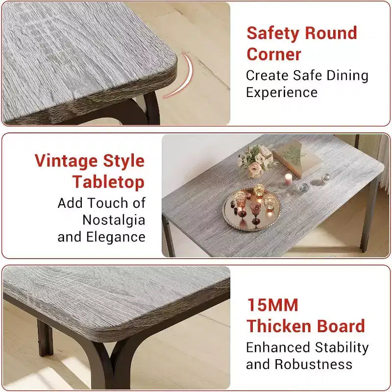 Ensemble de salle à manger carré 5 pièces avec 4 chaises - Cadre en métal peu encombrant et plateau de table en MDF - Parfait pour les petits espaces - Facile à assembler