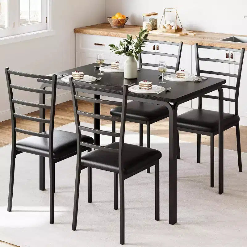 5-Piece Square Dining Table Set with 4 Chairs - Space-Saving Metal Frame & MDF Tabletop - Perfect for Small Spaces- Easy to Assemble