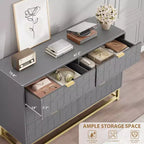 Commode TROPOW islamique géométrique à 6 tiroirs (120x80x45Cm) - Commode en bois d'acacia de qualité supérieure et métal doré avec étagère à Coran pour Majlis et chambres à coucher
