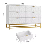 Commode TROPOW islamique géométrique à 6 tiroirs (120x80x45Cm) - Commode en bois d'acacia de qualité supérieure et métal doré avec étagère à Coran pour Majlis et chambres à coucher