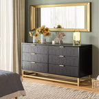 Commode TROPOW islamique géométrique à 6 tiroirs (120x80x45Cm) - Commode en bois d'acacia de qualité supérieure et métal doré avec étagère à Coran pour Majlis et chambres à coucher