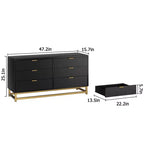 Commode TROPOW islamique géométrique à 6 tiroirs (120x80x45Cm) - Commode en bois d'acacia de qualité supérieure et métal doré avec étagère à Coran pour Majlis et chambres à coucher
