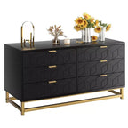 TROPOW Islamic Geometric 6-Drawer Dresser (120x80x45Cm) - Premium Acacia Wood & Gold-Accent Metal Dresser with Quran Shelf for Majlis & Bedrooms