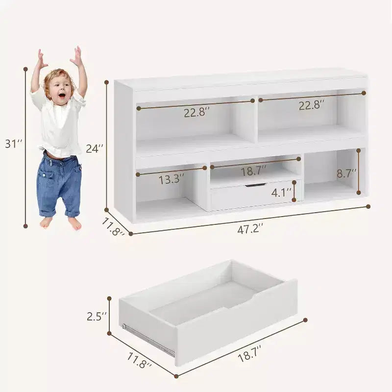 Bibliothèque enfant en bois GustoWave avec tiroir - Organisateur de rangement pour jouets pour salle de jeux, salle de classe, crèche et chambre d'enfant
