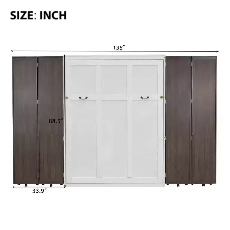 Lit escamotable Whisen Queen, grand rangement avec armoires push-pull et design élégant