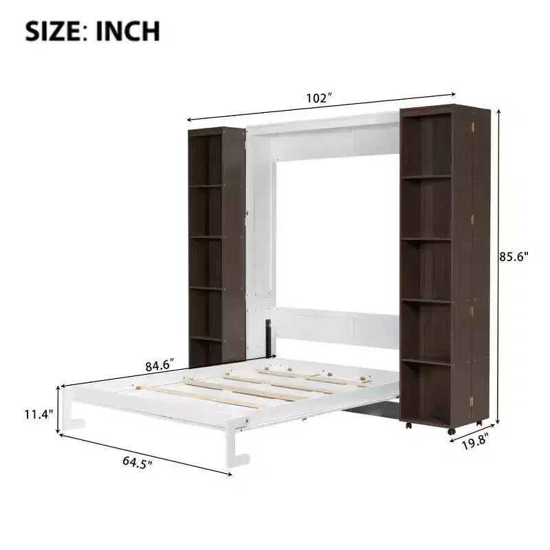 Lit escamotable Whisen Queen, grand rangement avec armoires push-pull et design élégant