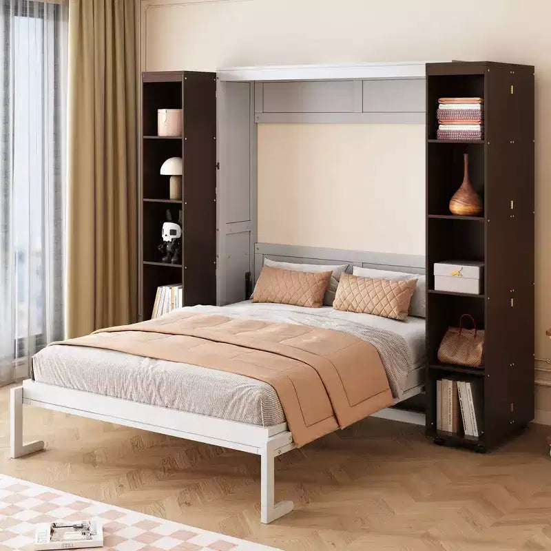 Lit escamotable Whisen Queen, grand rangement avec armoires push-pull et design élégant