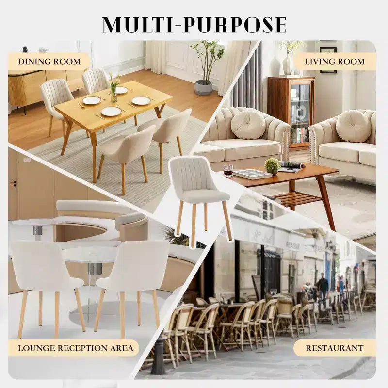 Lot de 2 chaises de salle à manger, chaises d'appoint de cuisine modernes rembourrées en tissu, chaises de salle à manger à dossier incurvé avec pieds en chêne, chaise de salle à manger sans accoudoirs (beige)