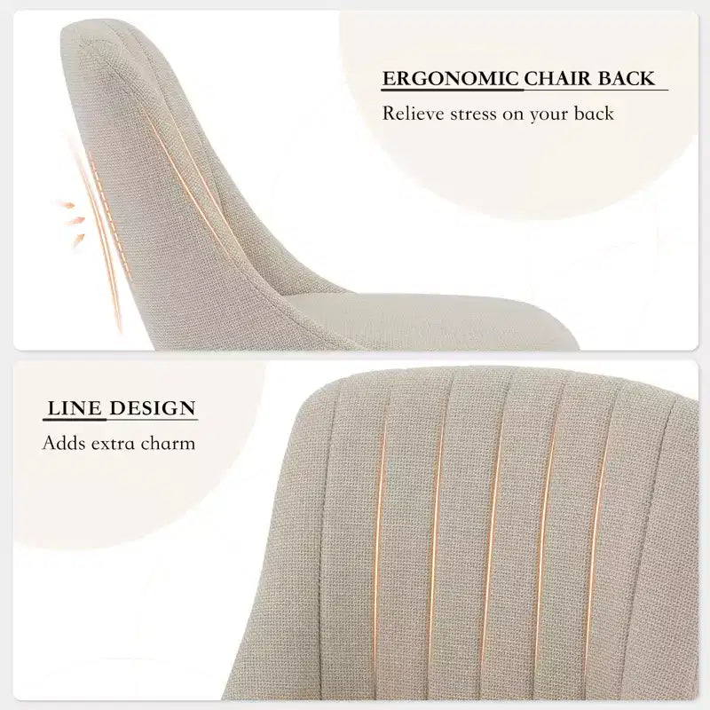 Lot de 2 chaises de salle à manger, chaises d'appoint de cuisine modernes rembourrées en tissu, chaises de salle à manger à dossier incurvé avec pieds en chêne, chaise de salle à manger sans accoudoirs (beige)