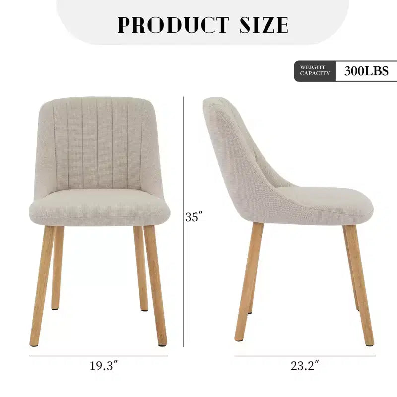 Lot de 2 chaises de salle à manger, chaises d'appoint de cuisine modernes rembourrées en tissu, chaises de salle à manger à dossier incurvé avec pieds en chêne, chaise de salle à manger sans accoudoirs (beige)