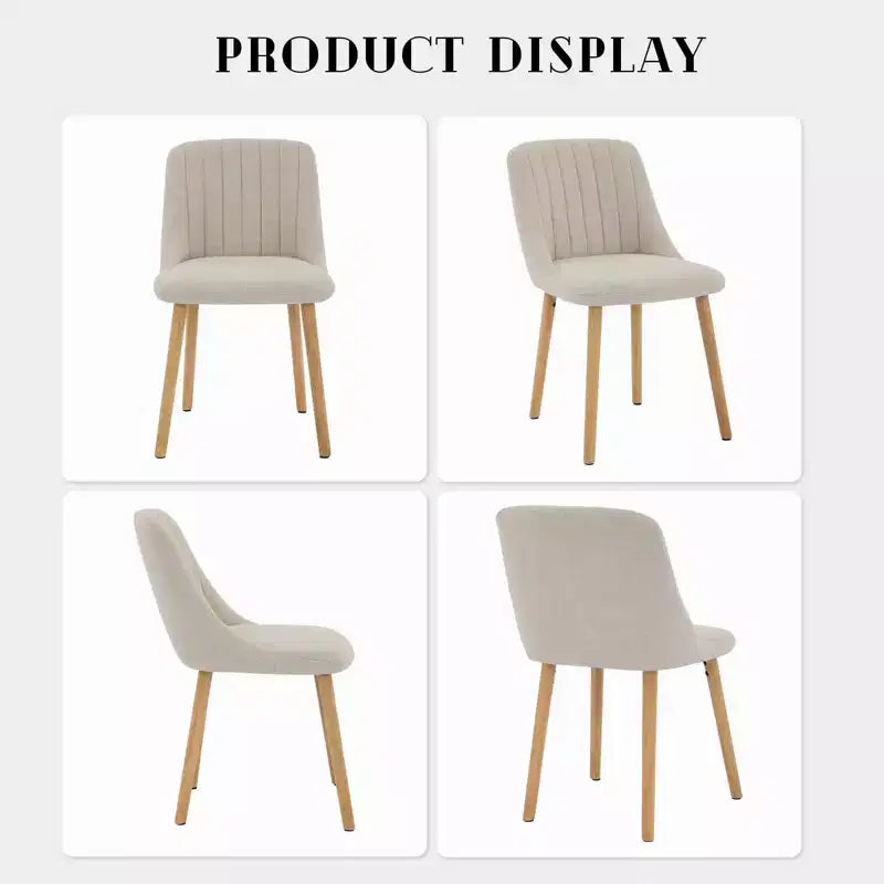 Lot de 2 chaises de salle à manger, chaises d'appoint de cuisine modernes rembourrées en tissu, chaises de salle à manger à dossier incurvé avec pieds en chêne, chaise de salle à manger sans accoudoirs (beige)