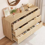 Commode TROPOW en rotin naturel à 6 tiroirs pour chambre à coucher, commode moderne avec pieds et poignées dorés, commode double large avec grand plateau