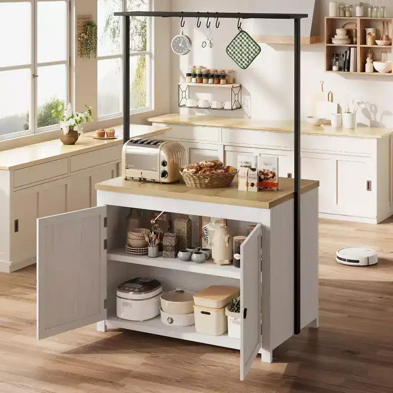 Îlot de cuisine GustoWave 41 avec rangement, comptoir de 1,2 po avec doubles étagères