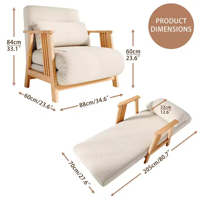 ATJafurn Fauteuils d'appoint pour salon, fauteuil de canapé moderne avec oreiller et cadre en bois, canapé-lit pliant 3 en 1 confortable pour chambre à coucher, bureau à domicile