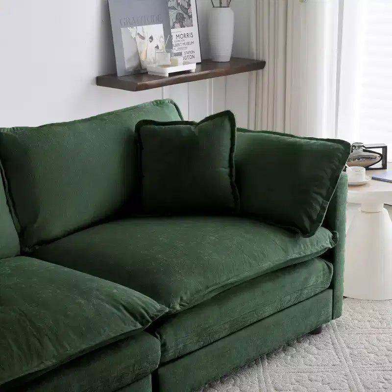 Lot de 2 fauteuils rembourrés en chenille haut de gamme, chaises d'appoint pour salon avec coussin décoratif, fauteuils d'appoint en chenille verte