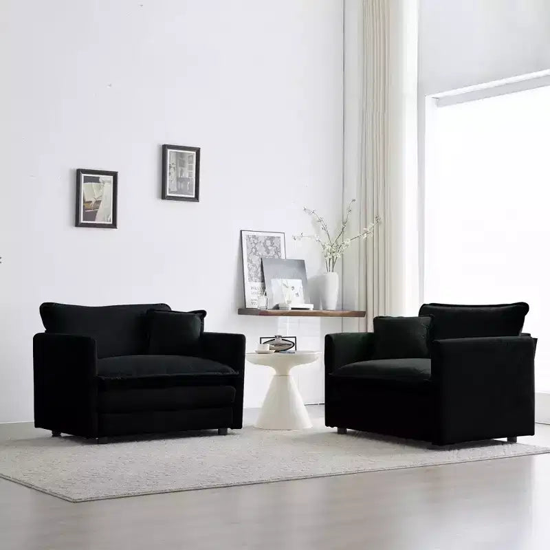 Lot de 2 fauteuils rembourrés en chenille haut de gamme, chaises d'appoint pour salon avec coussin décoratif, fauteuils d'appoint en chenille verte