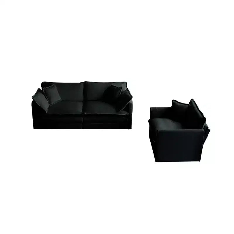 2 Pièces Canapé 3 places en Chenille Rembourré pour Salon Meuble en Chenille Noire