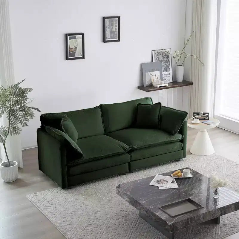 2 Pièces Canapé 3 places en Chenille Rembourré pour Salon Meuble en Chenille Noire