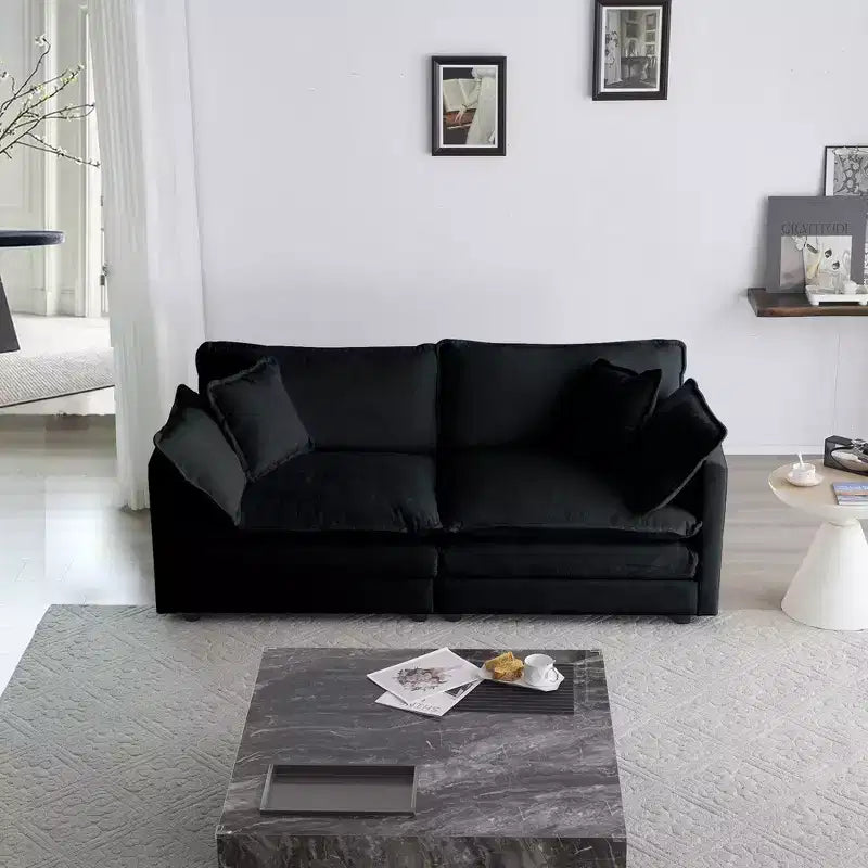 2 Pièces Canapé 3 places en Chenille Rembourré pour Salon Meuble en Chenille Noire