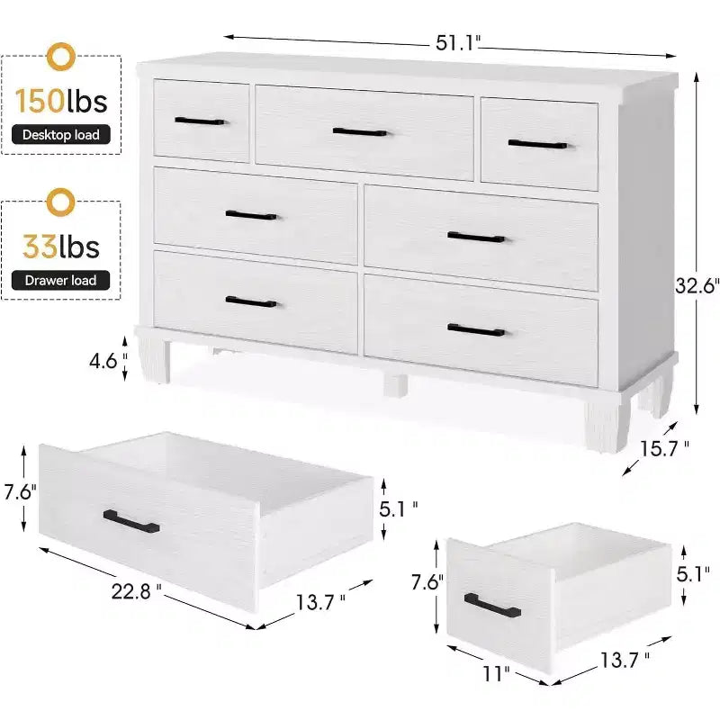 Commode de chambre à 7 tiroirs, commode moderne avec poignée en métal, organisateur de commode en bois, pour chambre à coucher, salon