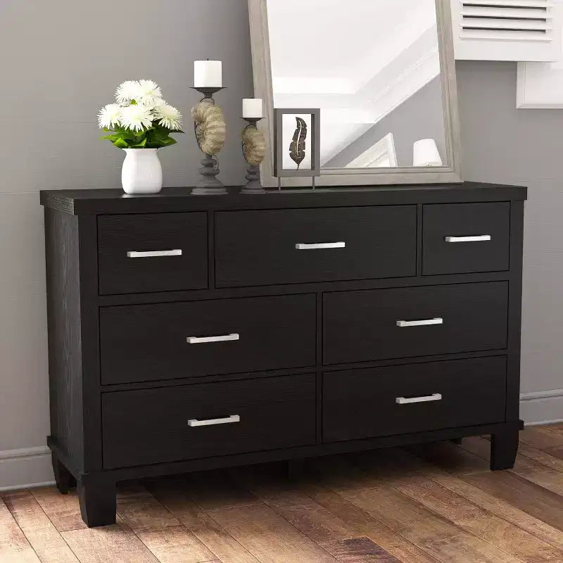 Commode de chambre à 7 tiroirs, commode moderne avec poignée en métal, organisateur de commode en bois, pour chambre à coucher, salon