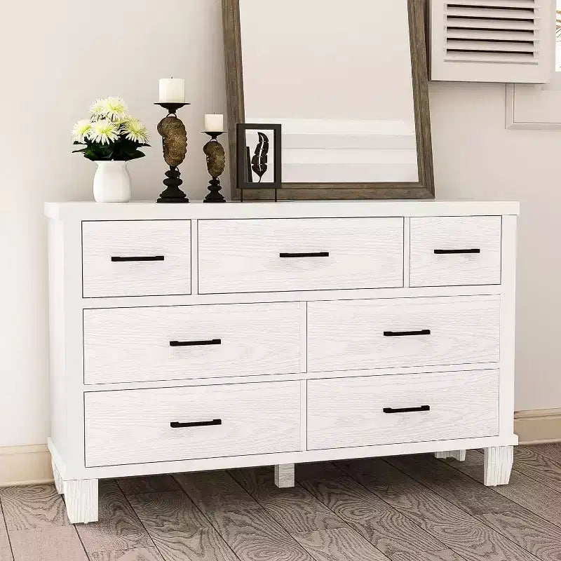 Commode de chambre à 7 tiroirs, commode moderne avec poignée en métal, organisateur de commode en bois, pour chambre à coucher, salon