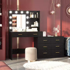 DobleePy 61 Coiffeuse avec Miroir LED, 3 Modes d'Éclairage, 8 Tiroirs et 2 Étagères, Luminosité Réglable, en MDF Robuste