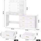 DobleePy 61 Coiffeuse avec Miroir LED, 3 Modes d'Éclairage, 8 Tiroirs et 2 Étagères, Luminosité Réglable, en MDF Robuste