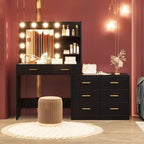 DobleePy 61 Makeup Vanity Desk with LED Mirror Lights, 3 Lighting Modes, 8 Drawers & 2 Shelves, Adjustable Brightness, Sturdy MDF