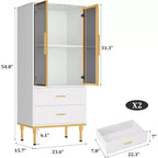 DobleePy 71 Meuble de rangement de cuisine avec lumières LED, station de charge intégrée, étagères réglables et support pour micro-ondes, rangement moderne sans poignée