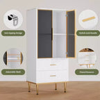 DobleePy 71 Meuble de rangement de cuisine avec lumières LED, station de charge intégrée, étagères réglables et support pour micro-ondes, rangement moderne sans poignée