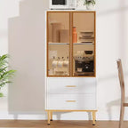 DobleePy 71 Meuble de rangement de cuisine avec lumières LED, station de charge intégrée, étagères réglables et support pour micro-ondes, rangement moderne sans poignée