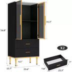DobleePy 71 Meuble de rangement de cuisine avec lumières LED, station de charge intégrée, étagères réglables et support pour micro-ondes, rangement moderne sans poignée