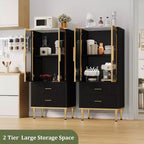 DobleePy 71 Meuble de rangement de cuisine avec lumières LED, station de charge intégrée, étagères réglables et support pour micro-ondes, rangement moderne sans poignée