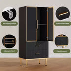 DobleePy 71 Meuble de rangement de cuisine avec lumières LED, station de charge intégrée, étagères réglables et support pour micro-ondes, rangement moderne sans poignée