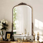 Miroir de cheminée arqué 32x24, miroir perlé arqué avec cadre en métal, miroir de salle de bain décoratif pour l'entrée, la chambre ou le salon