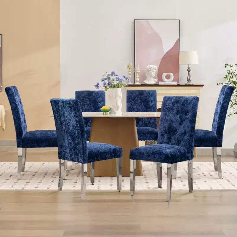 CLIHOME Lot de 2 chaises de salle à manger modernes avec revêtement en velours moelleux, pieds robustes en acier inoxydable et ressorts en S – Support ergonomique