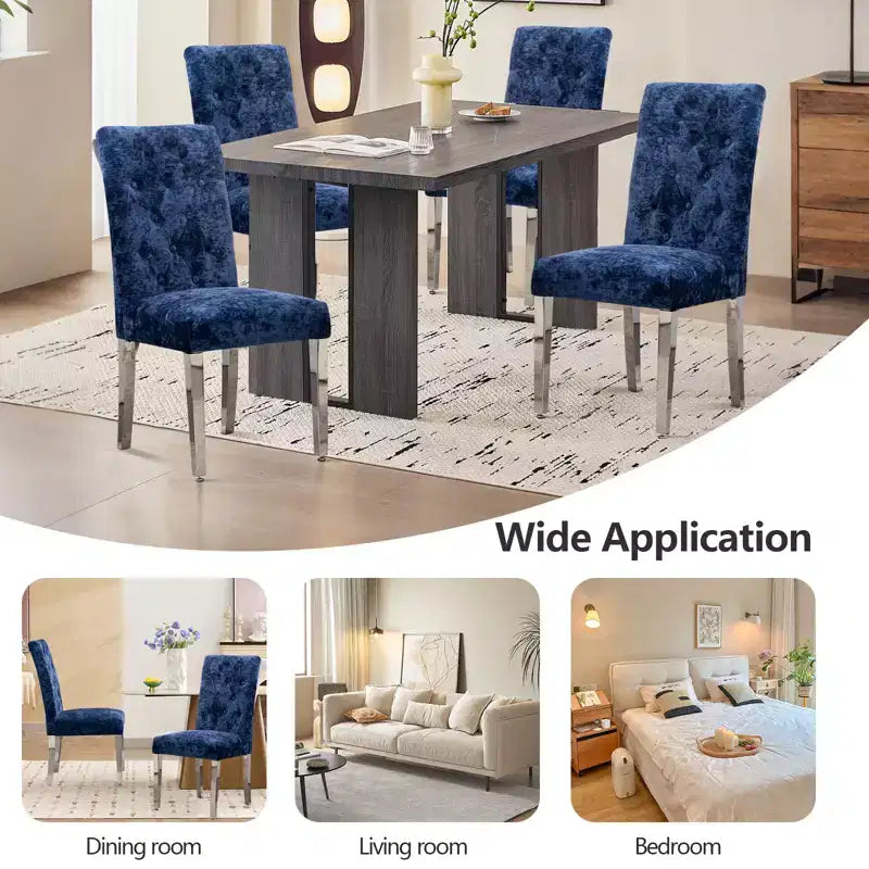 CLIHOME Lot de 2 chaises de salle à manger modernes avec revêtement en velours moelleux, pieds robustes en acier inoxydable et ressorts en S – Support ergonomique