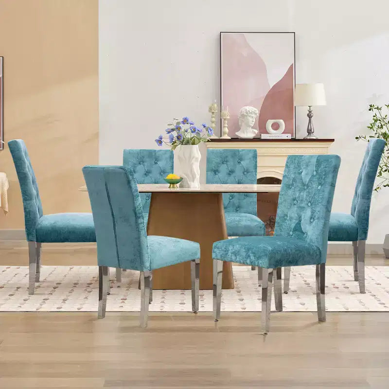 CLIHOME Lot de 2 chaises de salle à manger modernes avec revêtement en velours moelleux, pieds robustes en acier inoxydable et ressorts en S – Support ergonomique