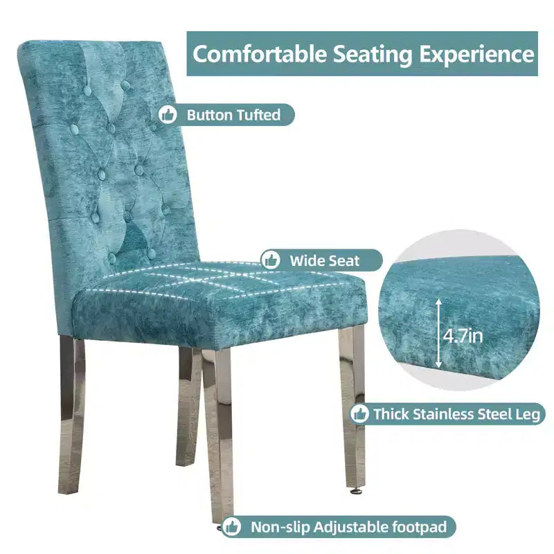 CLIHOME Lot de 2 chaises de salle à manger modernes avec revêtement en velours moelleux, pieds robustes en acier inoxydable et ressorts en S – Support ergonomique