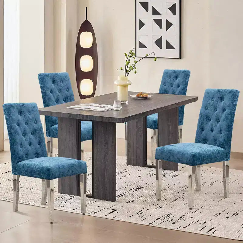 CLIHOME Lot de 2 chaises de salle à manger modernes avec revêtement en velours moelleux, pieds robustes en acier inoxydable et ressorts en S – Support ergonomique