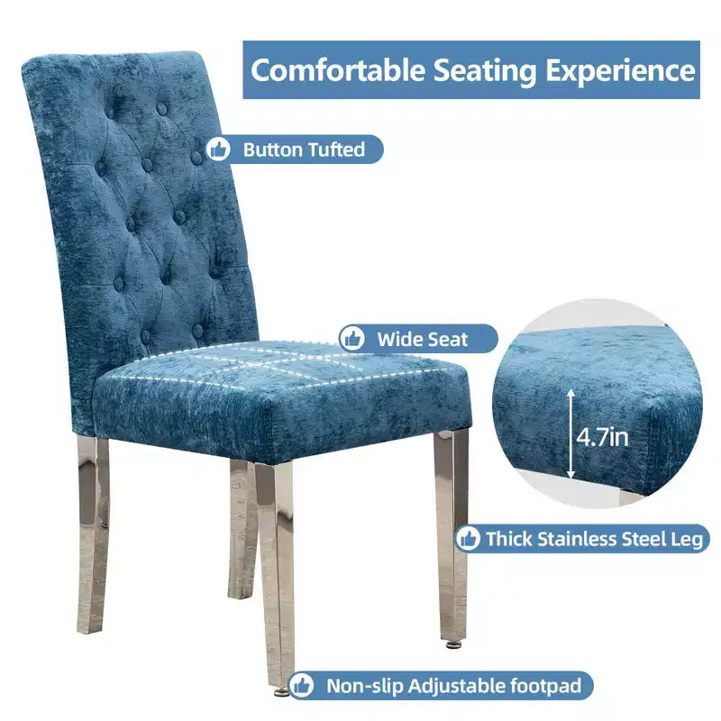 CLIHOME Lot de 2 chaises de salle à manger modernes avec revêtement en velours moelleux, pieds robustes en acier inoxydable et ressorts en S – Support ergonomique