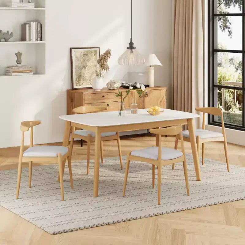 Ensemble de salle à manger Christopher Knight Home Ishar 5 pièces en bois d'hévéa de style milieu de siècle avec chaises rembourrées