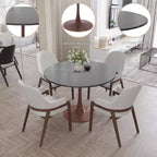 Table de salle à manger ronde LeisureMod Bristol 31 avec plateau en pierre frittée et piètement central en acier couleur cerisier pour cuisine et salle à manger modernes