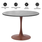 Table de salle à manger ronde LeisureMod Bristol 31 avec plateau en pierre frittée et piètement central en acier couleur cerisier pour cuisine et salle à manger modernes