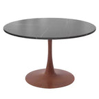 LeisureMod Bristol 31 Round Dining Table with Sintered Stone Top and Cherry Steel Pedestal Base for Modern Kitchen and Dining Room