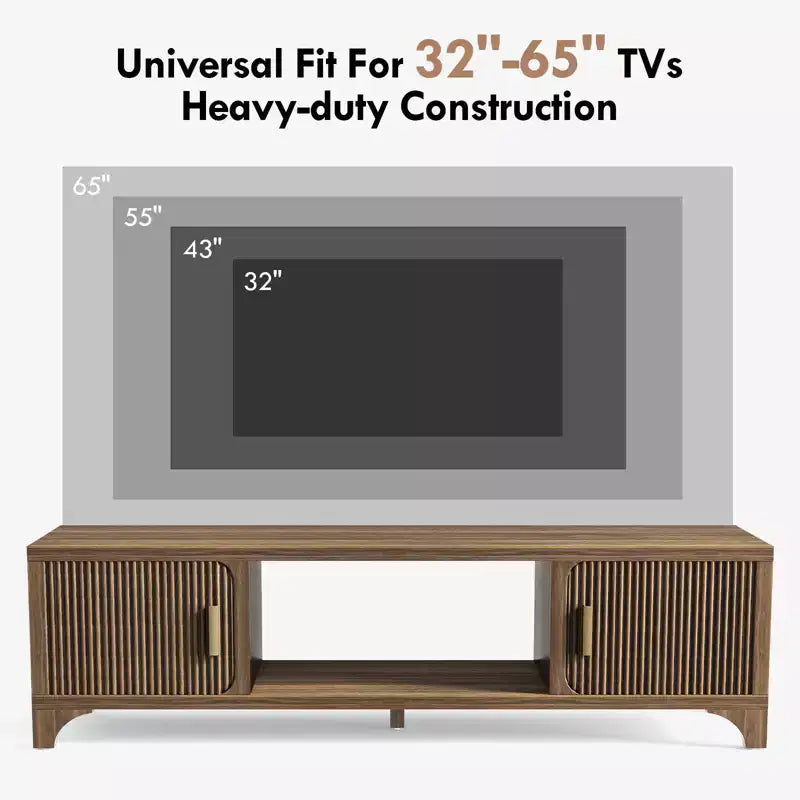 Meuble TV SUGIFT pour téléviseurs 32-80", meuble média noyer Mid-Century avec portes à fermeture douce et gestion des câbles
