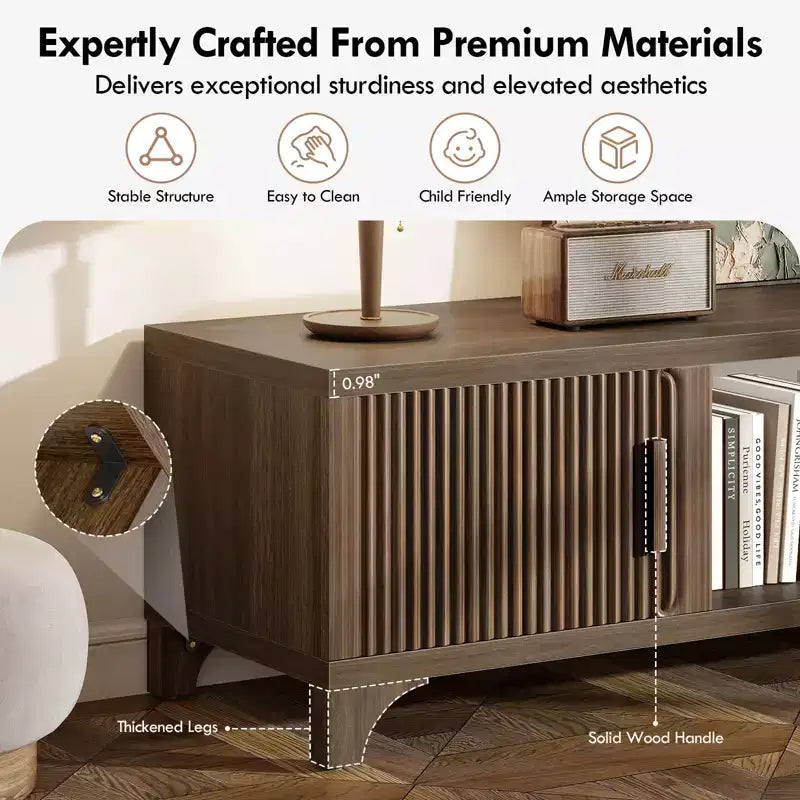 Meuble TV SUGIFT pour téléviseurs 32-80", meuble média noyer Mid-Century avec portes à fermeture douce et gestion des câbles