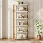 Bibliothèque haute GUSTOWAVE de 180 cm, étagère industrielle à 6 niveaux avec cadre métallique robuste, étagères de rangement de style ferme